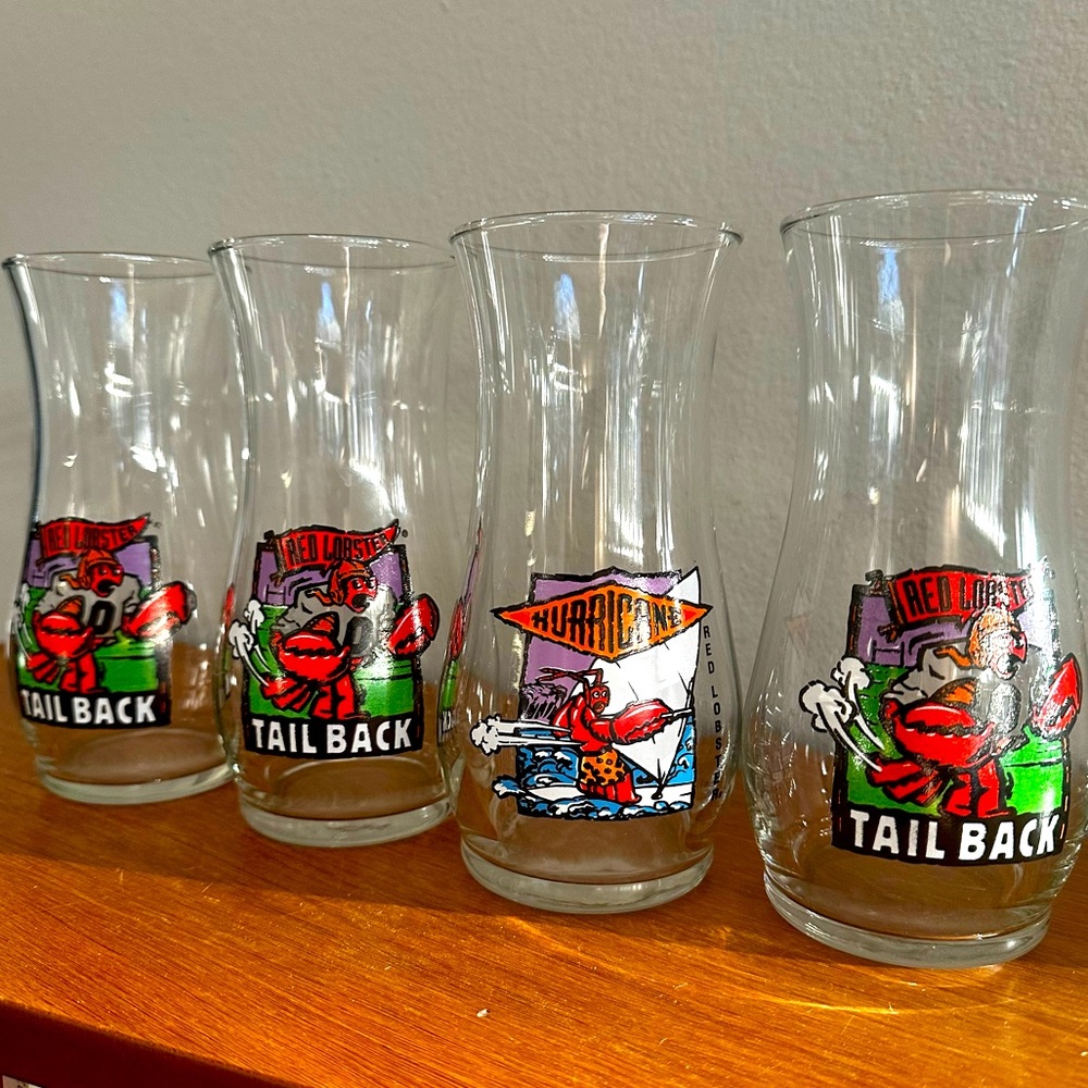 Vintage Red Lobster - Hurricane - Tail Back Glass Set of 4
